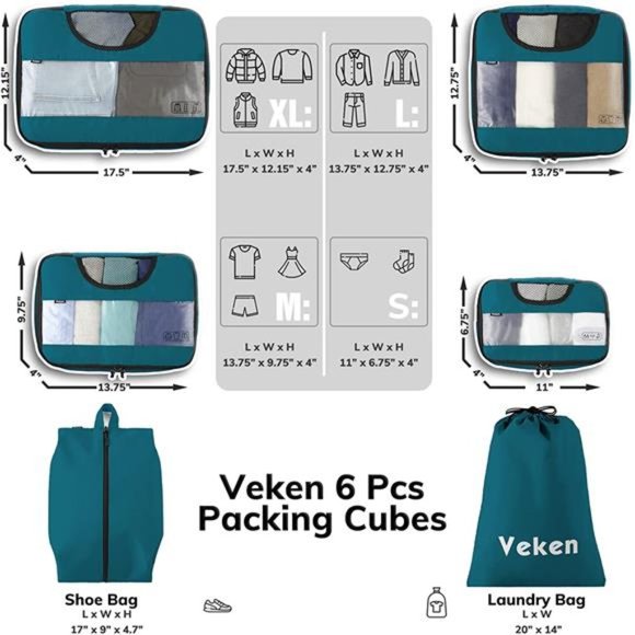 6 Pc Set Packing Cubes Luggage Packing Organizers for Travel Accessories - Picture 3 of 6